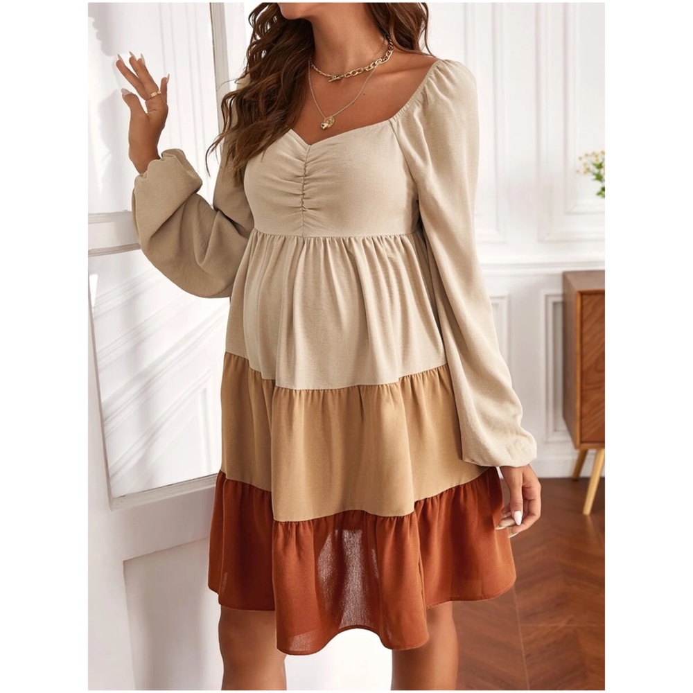 Maternity color Block Ruffle Dress - Picture 4 of 4
